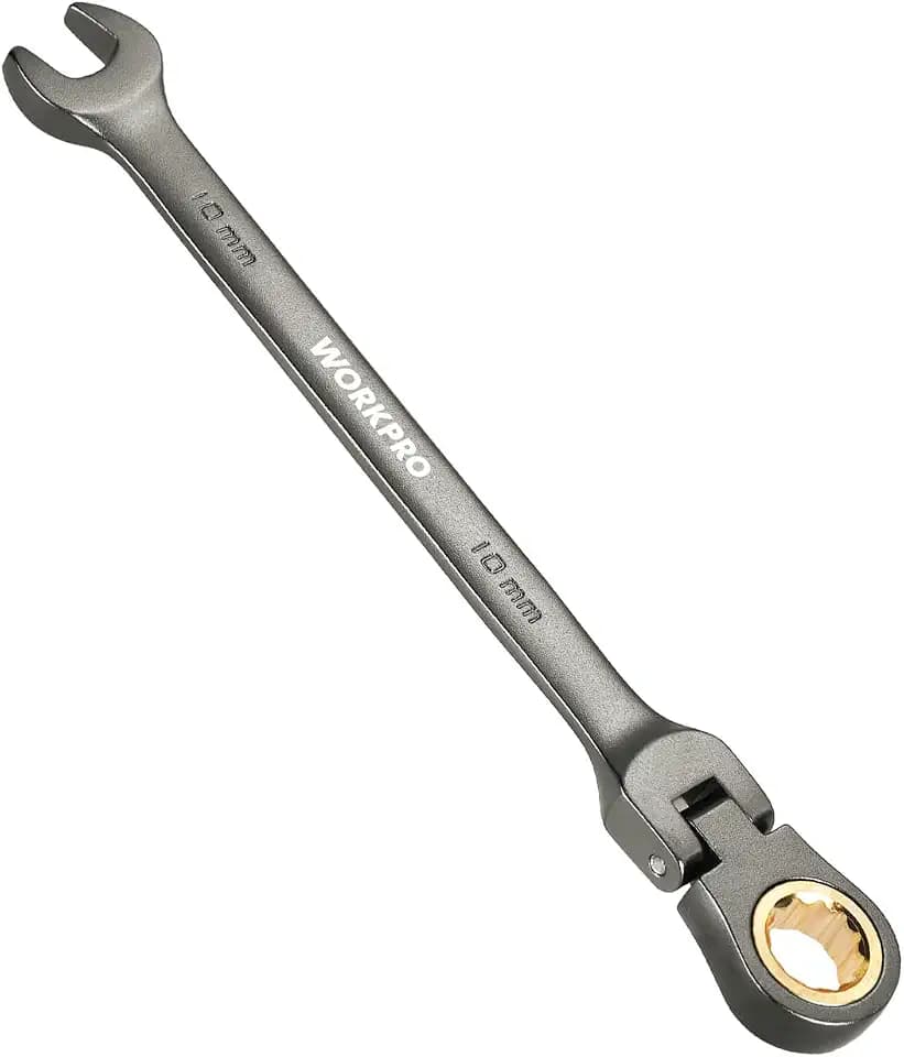 WORKPRO 10 mm Flex-Head Ratcheting Combination Wrench, Nickel Plating