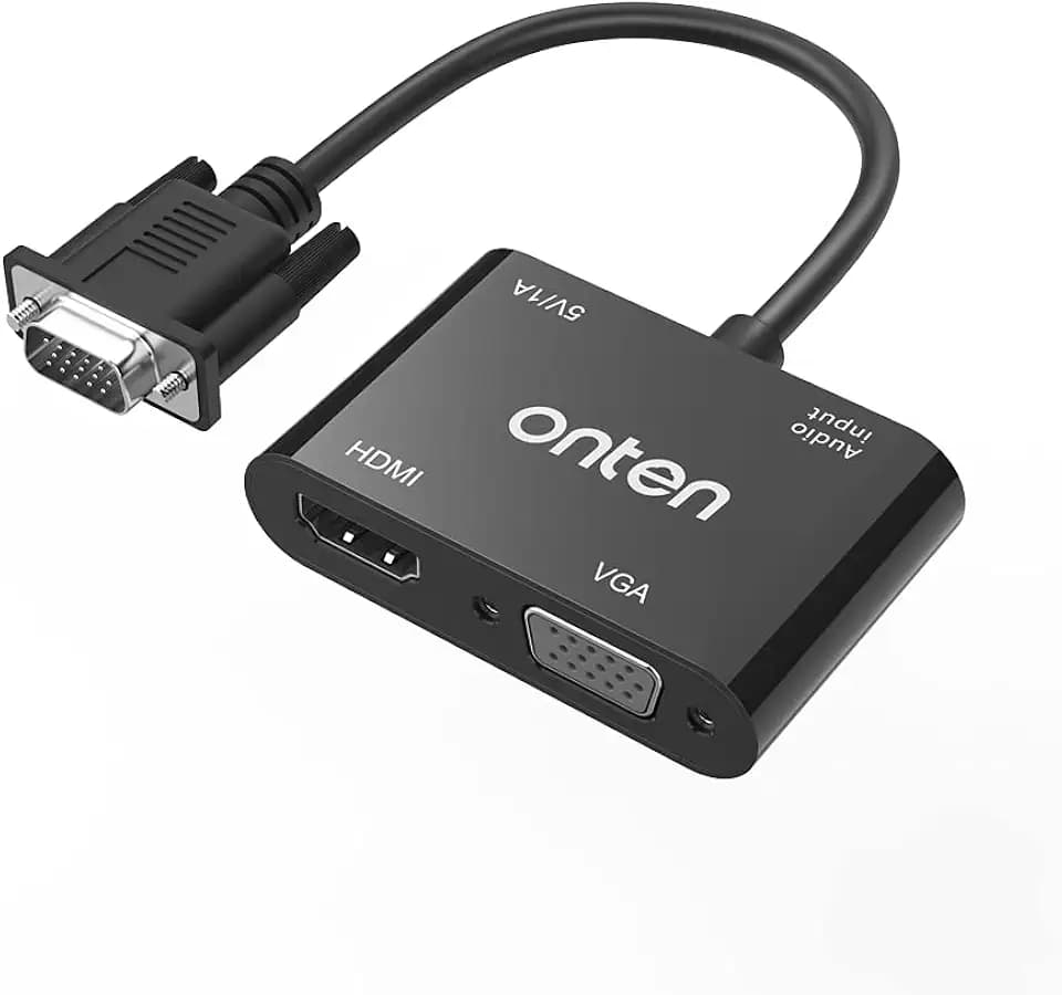 ONTEN VGA to HDMI VGA Adapter, VGA Splitter 1 VGA in HDMI VGA 2 Out, VGA to HDMI VGA Adapter for Computer, Desktop, Laptop, PC, Monitor, Projector Work Need Power