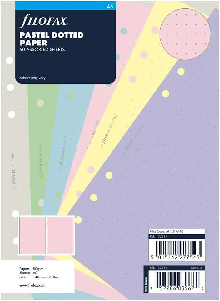 Filofax B132611 Organizer Nachfüllpack, A5, Pastellfarben, gepunktetes Papier