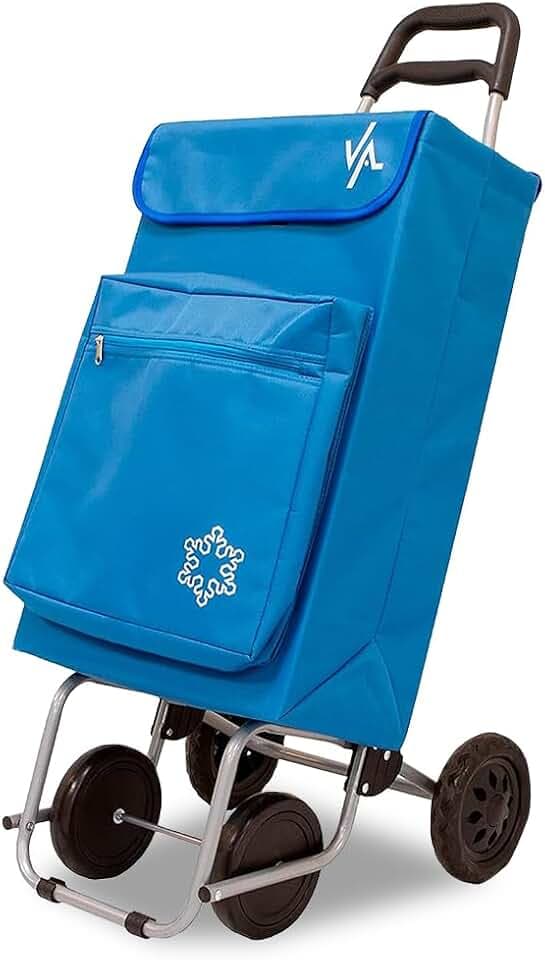 Amig - Einkaufstrolley - Einkaufstrolley mit 4 Rädern - Praktisch mit Außentasche und großer Kapazität - 22 x 40 x 106 cm - Textil/Metall - Blau