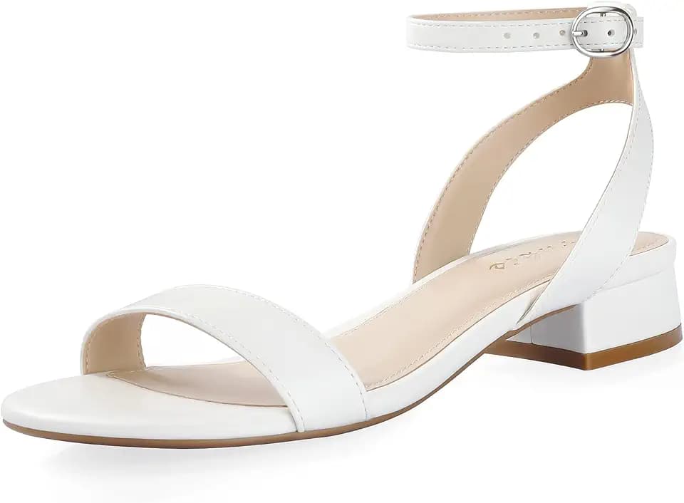Ankis Women Nude White Gold Black Sandals Open Toe 1 Inch Low Block Heel