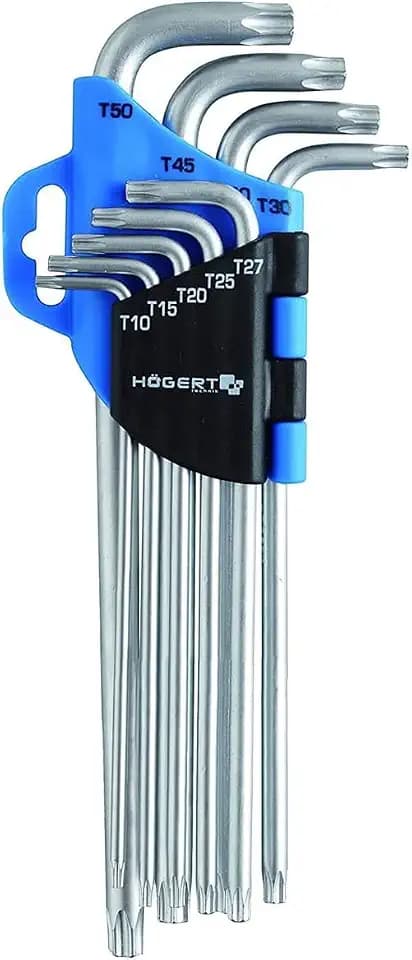 Högert Technik - TORX Set Schlüssel I TORX Schraubendreher set von 9 Stück I Größen T10 bis T50 I Aus Chrom-Vanadium-Stahl I Beständig gegen Verformung und Abrieb I HT1W818 - Silber