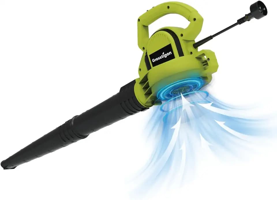 Grasstigon Electric Leaf Blower Corded, 7-Amp, 390CFM/ 210MPH, 2 Speed Modes, Powerful Lightweight Handheld Blowers for Lawn Care, Patio, Leaves, Dust, Snow (Green)