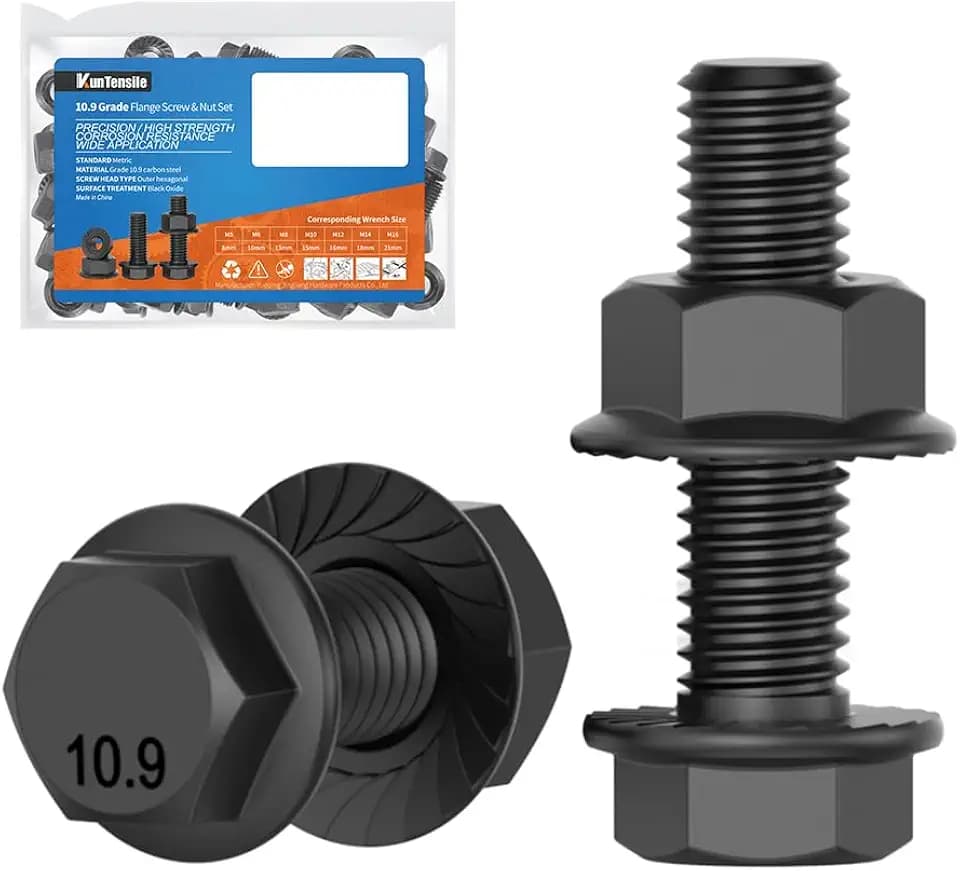 M8x30mm Flange Hex Bolts and Nuts Kit Grade 10.9 Metric Screws 10Pack Black