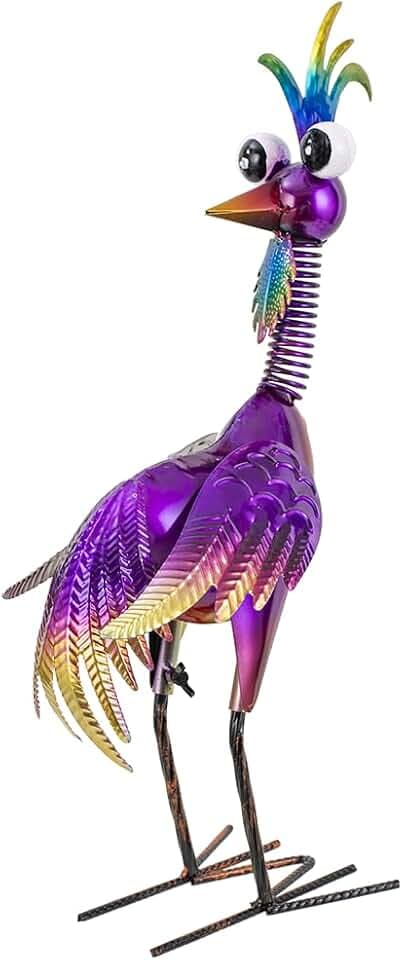 Metal Wacky Rooster Garden Statue for, Patio, Backyard, Lawn