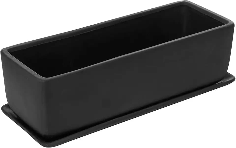 MyGift 14 Inch Matte Black Ceramic Rectangular Succulent Planter