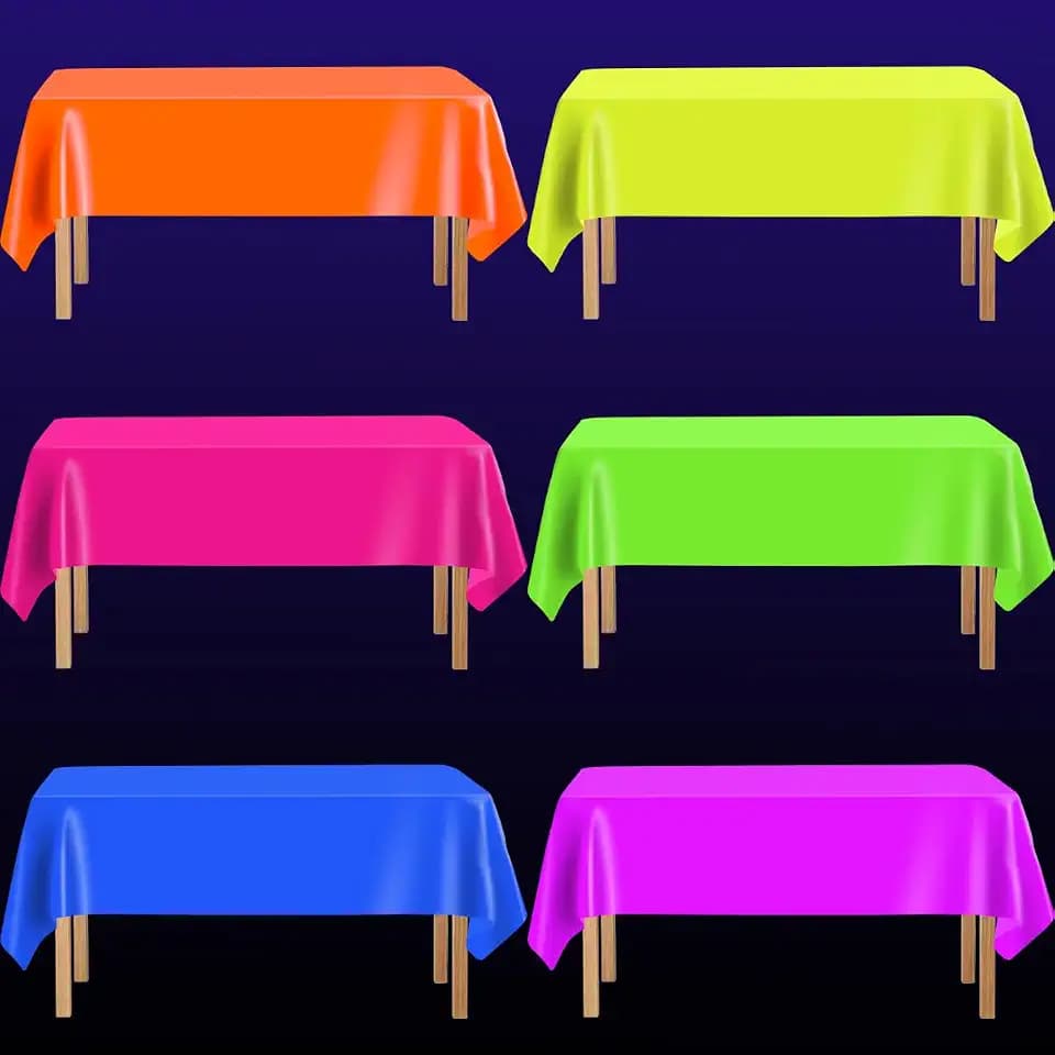 6 Pcs Neon Table Cloths Mix Color Glow in The Dark Table Cloths Waterproof Rectangle Pastel Rainbow Table Cover for Neon Party Decorations Glow Party Supplies, 52 x 86 in