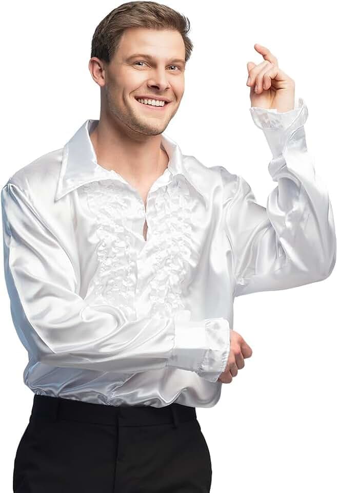 Boland - Disco Hemd mit Rüschen, Weiß, für Herren, Kostüm, Party Shirt, Schlagermove, 70er Jahre, Mottoparty, Karneval