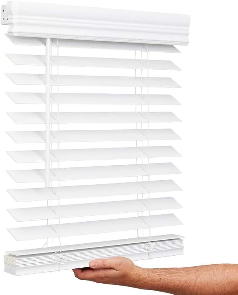 Lotus & Windoware 2" Embossed Faux Wood Blind, 34" x 72", Bright White