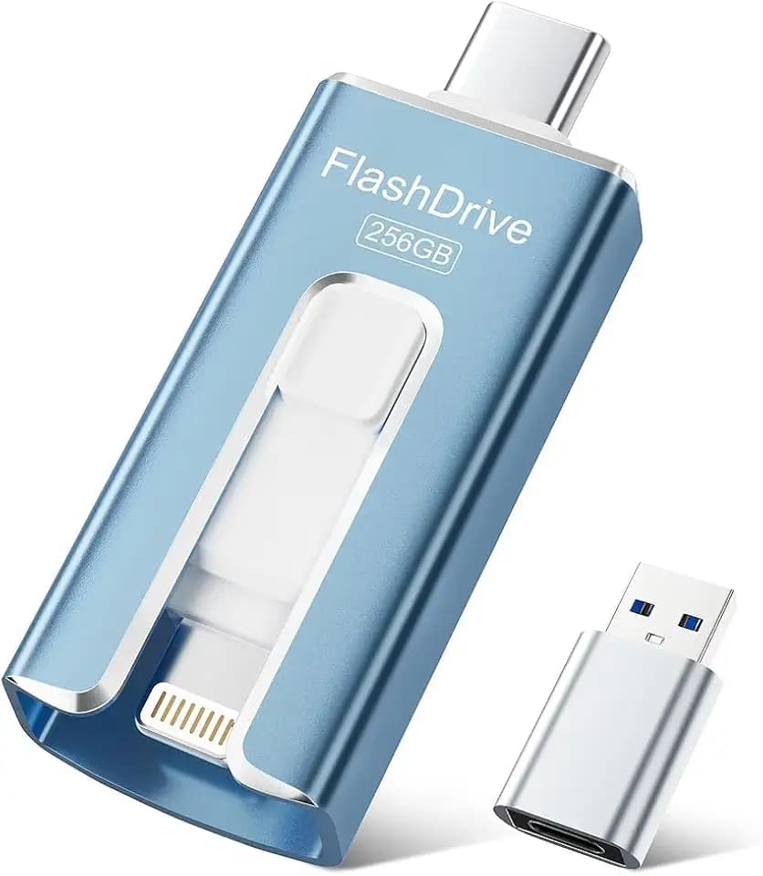 MFi Certified 3 in 1 Type-C 256GB Flash Drive for iPhone, High Speed External Memory Storage Photo Stick for iPhone iPad Android PC