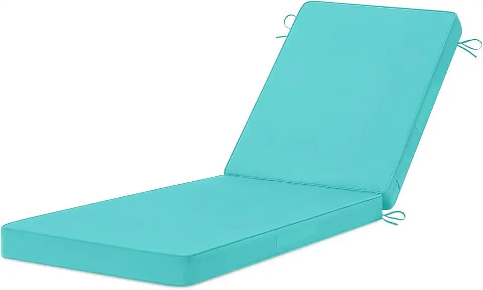 Chaise Lounge Cushions Outdoor, 72"x21"x3" Triple-Waterproof Outdoor Chair Cushion with Removable Cover, 4 Adjustable Ties Lounge Chair Cushions for Outdoor Furniture, Teal