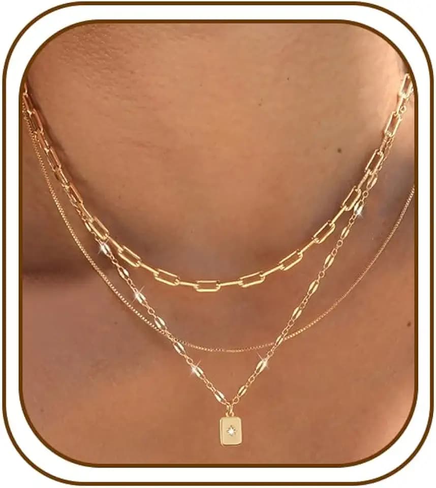 Layered Gold Necklaces for Women, 14K Plated Dainty Stackable Pendant Set