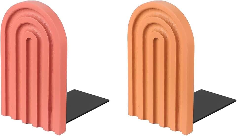 PATIKIL 2 Stück Gewölbte Buchstützen rutschfeste Hellorange/Rot