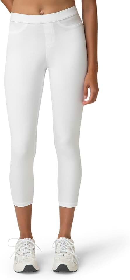 No nonsense Women's Plus Classic Denim Capri Leggings with Pockets, White, 1X