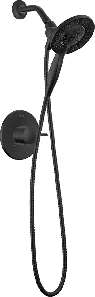 Delta Albion 14 Series Matte Black Shower Faucet Set with In2ition 2-in-1 Dual Shower Head with HandHeld Spray Combo, Valve Trim Kit, Matte Black T142855-BL-I (Valve Not Included)