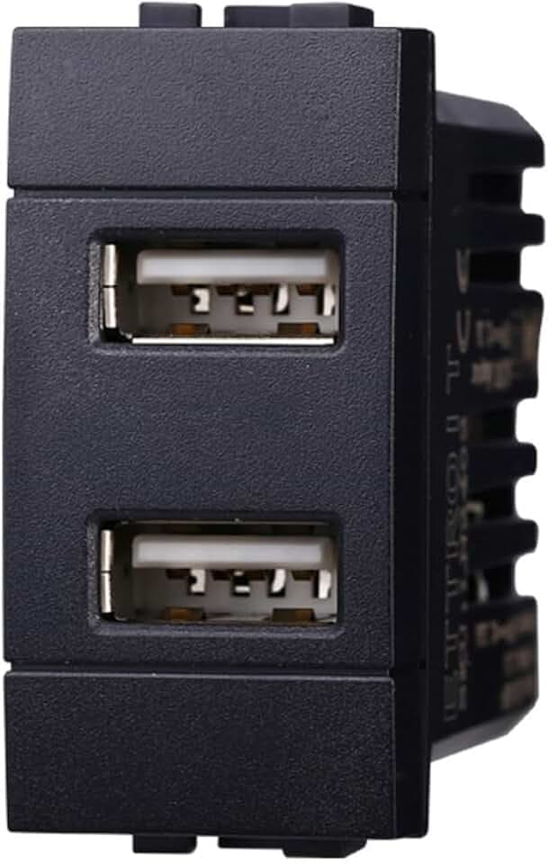 Dual USB Ladegerät Modul 5V 2.1A - 2 USB-A Ports Farbe schwarz kompatibel mit Bticino Living Light/International 1 Stück