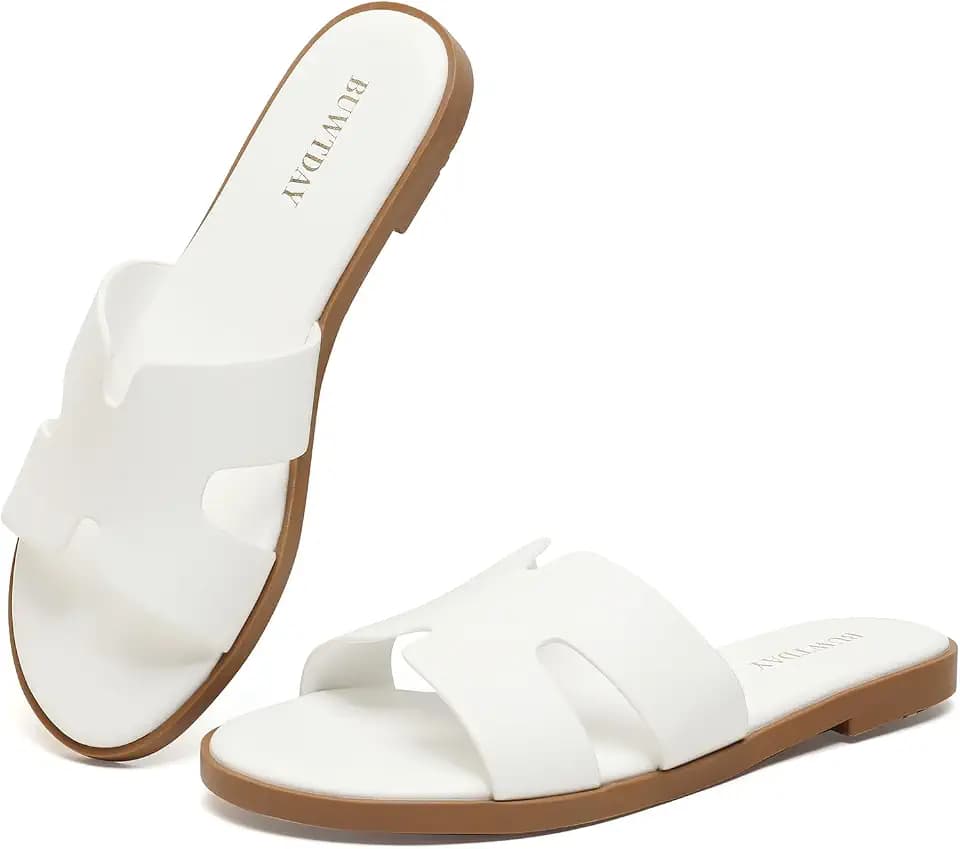 Womens Flat Sandals Dressy Summer Slides Comfortable Leather Sandals
