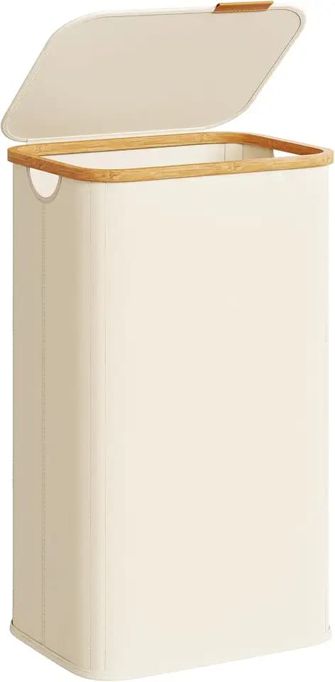 SONGMICS Laundry Hamper with Lid, 100L Laundry Basket, Bamboo Frame