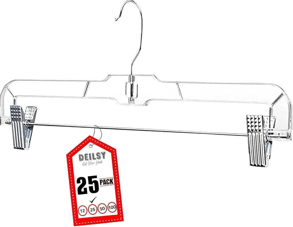 DEILSY™ Pants Hangers with Clips 25 Pack Skirt Hangers Clear Plastic