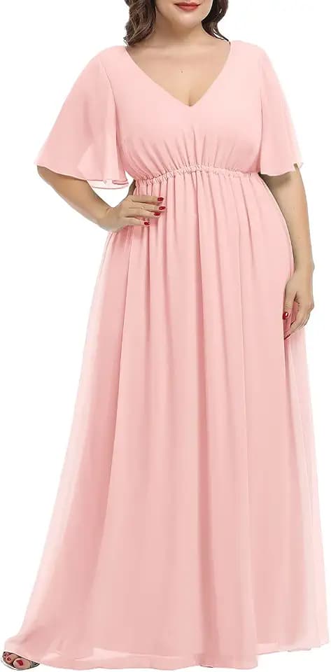 Pinup Fashion Damen Chiffon Doppelter V-Ausschnitt Empire-Taille Ballkleider für Abendparty formelle Maxikleid