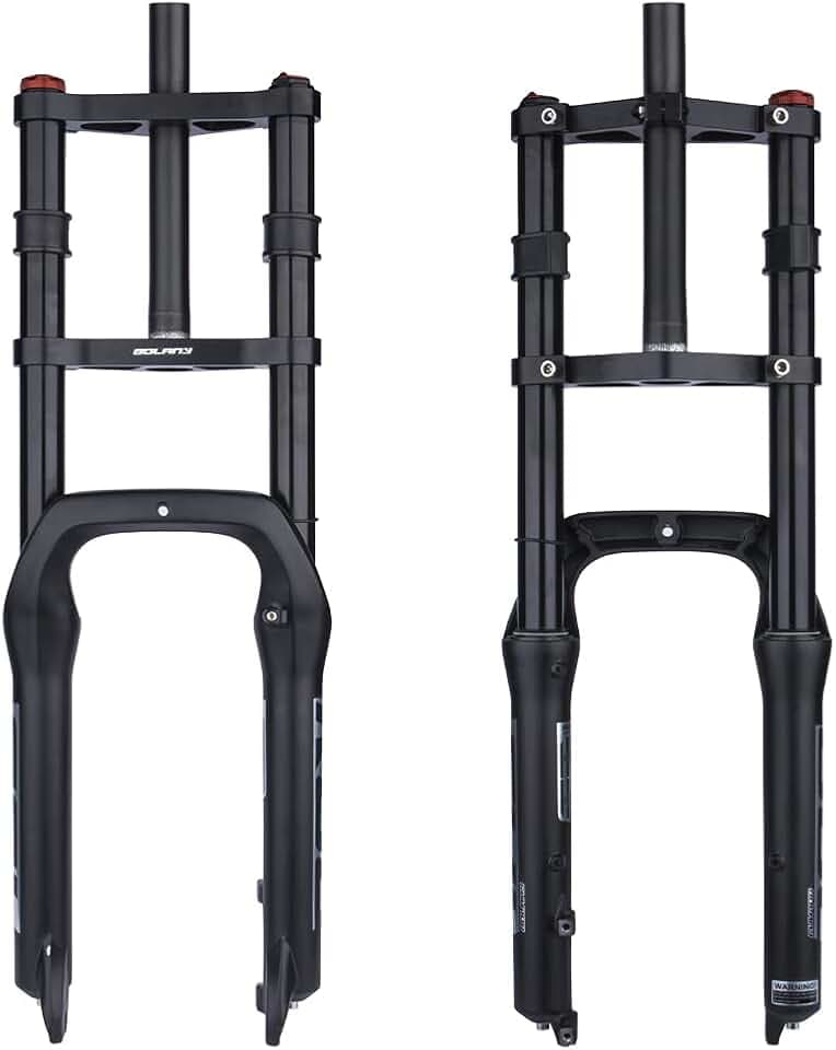 BOLANY Bike Suspension Fork 20inch 4.0 Tire Double Shoulder Snow Beach MTB Fat Fork | 110mm Travel | Straight Tube QR 9mm | 1-1/8inch Steerer - Black