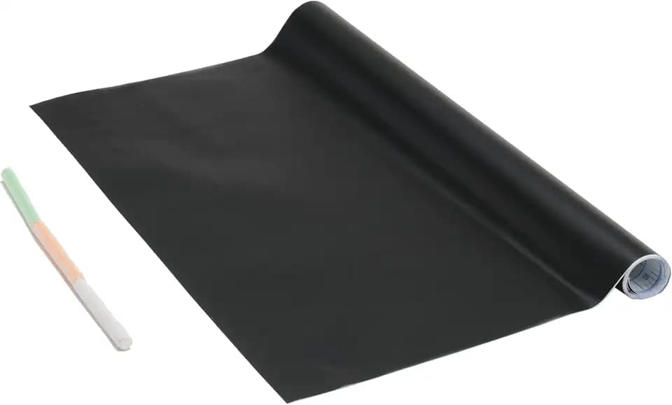 Venilia Tafelfolie selbstklebend inkl. 3 Kreiden | Kreidefolie Kühlschrank Tafel Schwarz Matt | 45cm x 1,5m, Stärke 150μ | Multifunktionstafel-Folie, Küchenfolie | ohne Phthalate | Made in EU