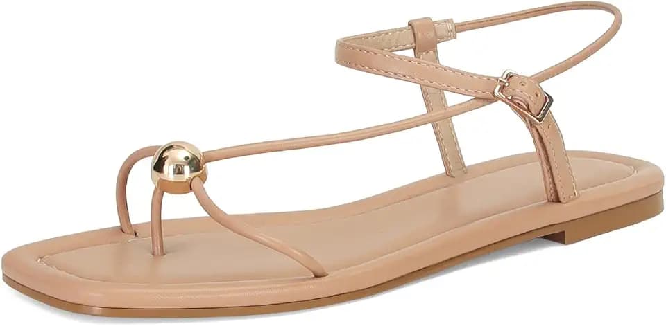 Strappy Flat Sandals for Women Comfortable Open Square Toe Slingback Sandals Dressy Beach Thong Flip Flop Slides Sandals