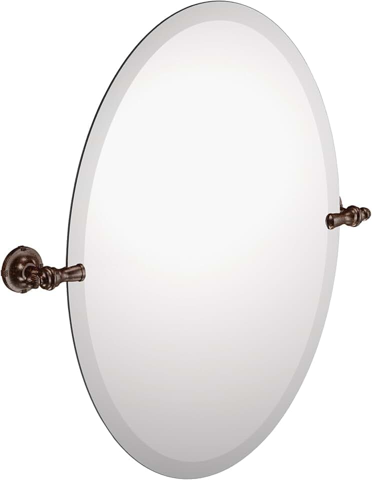 Moen Gilcrest Oil Rubbed Bronze 26-Inch x 23-Inch Frameless Pivoting Mirror, Oval Tilting Mirror for Bathroom Vanity, DN0892ORB