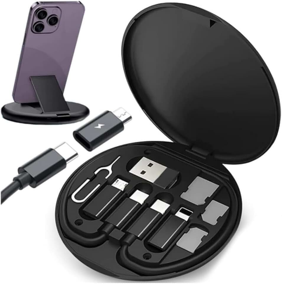 Parence.- 60W USB Adapter Kit – USB-C Kabel, Universaladapter (-C, Lightning, Micro USB) – Schnelles Aufladen & Datenübertragung – Kompaktes Gehäuse mit Aufbewahrung