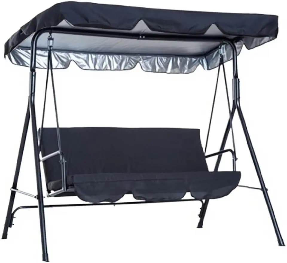 Swing Canopy Replacement Top, 3 Seat Outdoor Patio Swing Canopy Replacement Cover for Porch Patio Garden Seat (Black/76 * 49 * 5.9)