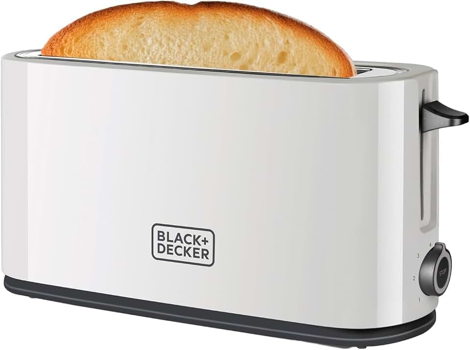 Black+Decker BXTO1001E - Toaster 1.000W, Toaster mit extra großem Schlitz, 7 Toaststufen, High-Lift-Funktion, und Stopp-Funktion, Kabelaufwicklung, weiß