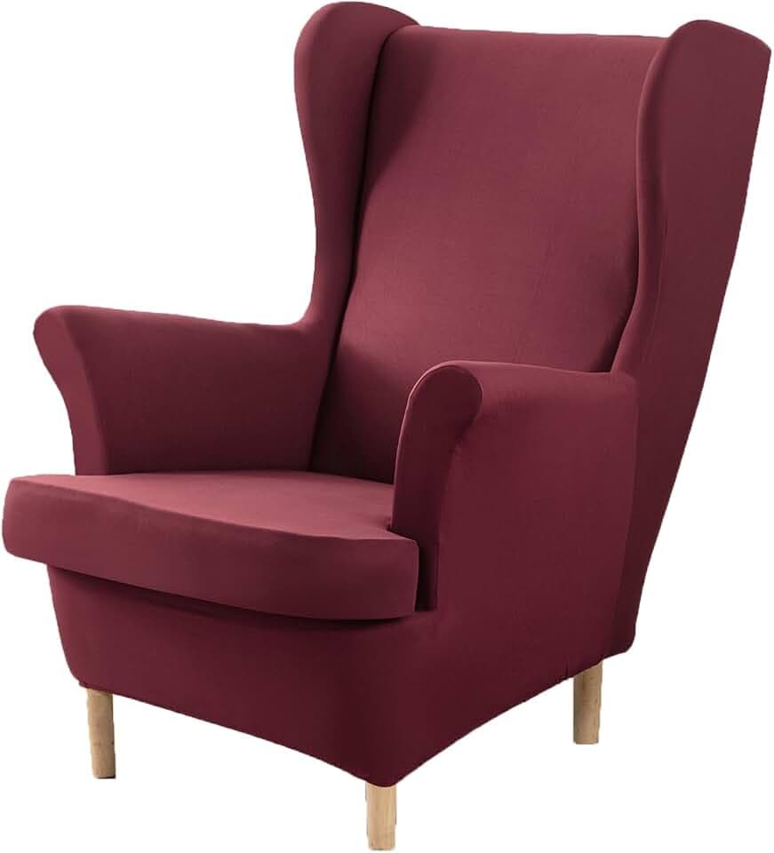 XINGYUEXUAN Ohrensessel Schonbezüge 2 Stück Stretch Flügel Stuhl Abdeckungen mit Armen Solid Farbe Flügel zurück Sessel Sofa Abdeckungen mit elastischen Boden für Wohnzimmer Schlafzimmer (weinrot)