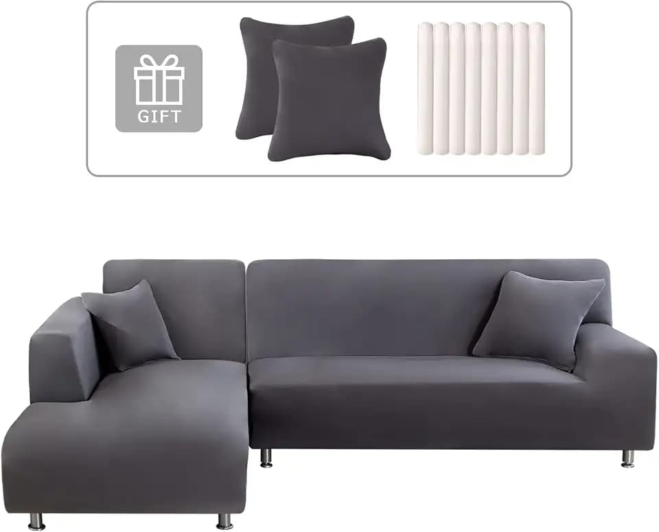Lydevo Sofabezug Ecksofa L Form Sofa Überwürfe Stretch Sofabezug L Form Rechts oder Links mit Zwei Kissenbezügen Waschbar Universal-Couchbezug L Form Sofa Cover L Shape(1 Sitzer+2 Sitzer,Grau)
