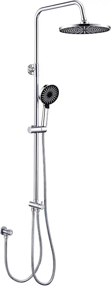 Duschsystem ohne Armatur höhenverstellbar 26 cm runde Regendusche & Handbrause mit 3 Strahlarten Duschset ohne Armatur Edelstahl schnelle Montage
