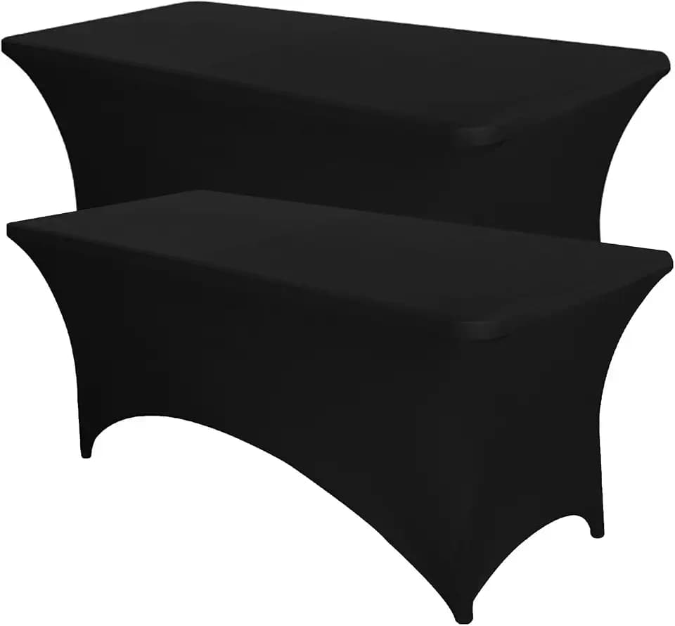2-Pack 6-Foot Black Spandex Stretch Tablecloths for Rectangular Table Events, Weddings, Banquets and Parties