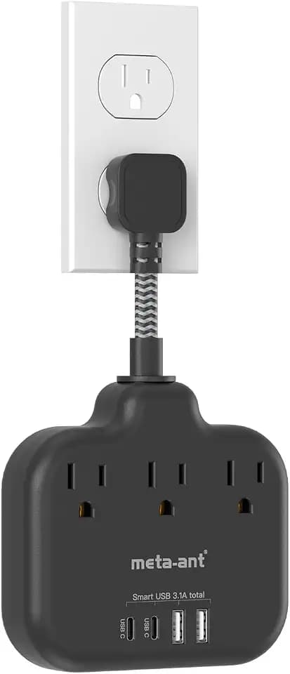Short Extension Cord 3 Inch, Flat Plug Small Power Strip with 3 AC & 4 USB(1 USB-C), 1875W/15A, Multi Plug Outlet Extender, Non-Surge Protection for Cruise Travel Dorm Kitchen, Black