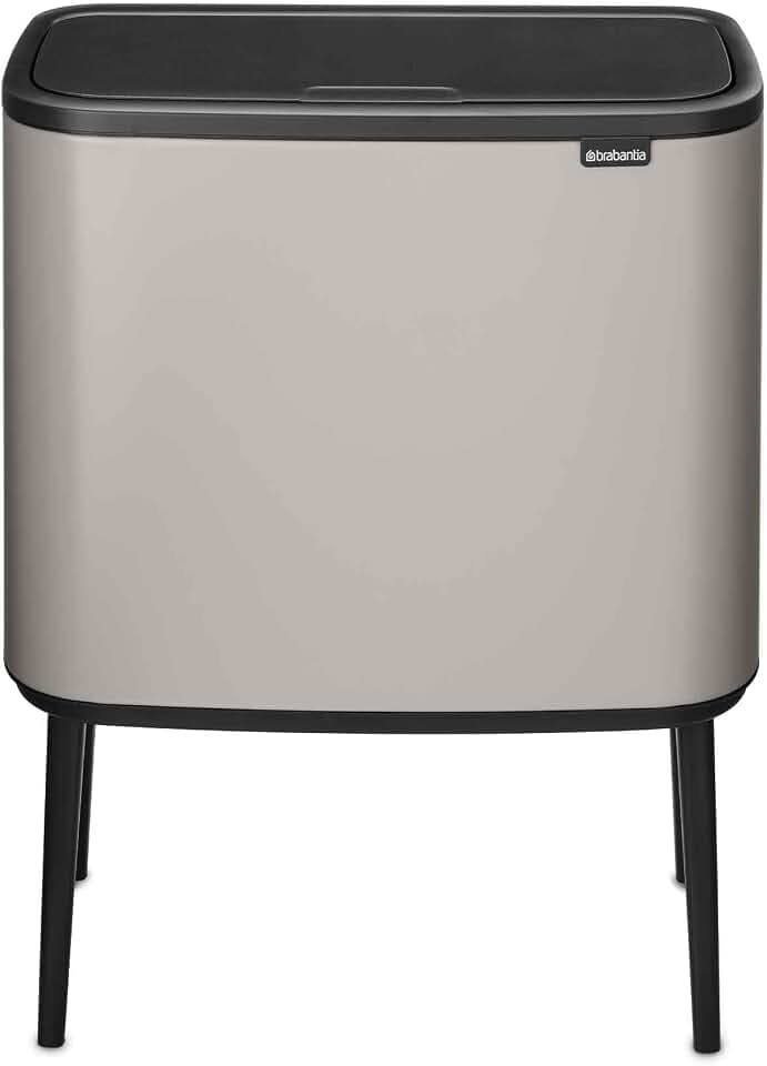 Brabantia Bo Touch Abfalleimer 11 + 23 l – Zwei Fächer für Mülltrennung | Küchenmülleimer mit Soft-Touch-Öffnungssystem | Freistehender Restmülleimer mit rutschfesten Füßen | Soft Grey