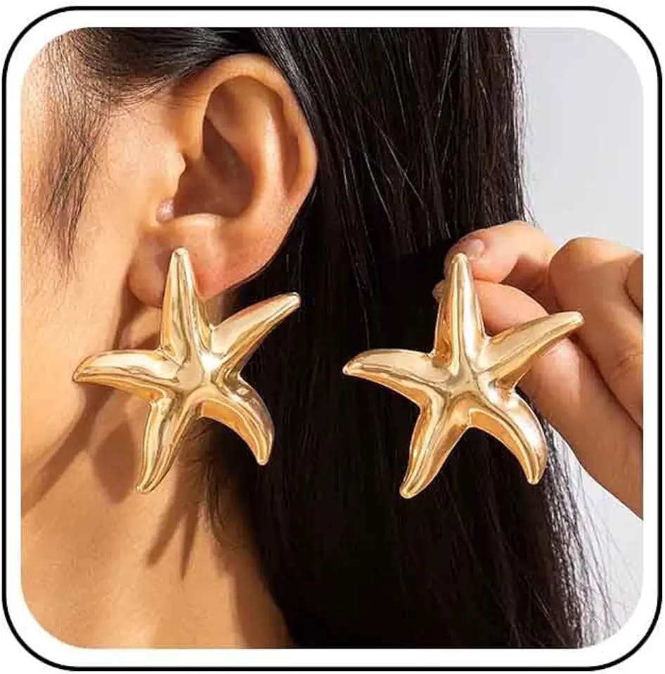 Boho Exaggerate Starfish Earrings Gold Starfish Stud Earrings Large Star Dangle Earrings Metal Big Star Statement Earrings Summer Beach Earrings Jewelry for Women