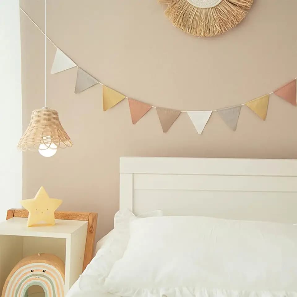 3.93 Feet Triangle Flag Banner Bunting Pennant for Kids Teepee Tent,Party and Room Decoration,10 Pcs single Sided Cotton Fabric Flag，Children's room decoration of baby's room*2 Strip Pack