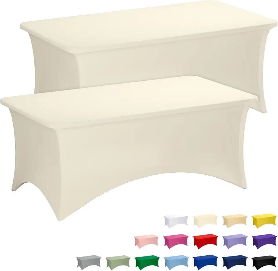 Fixwal 2 Pack 6FT Ivory Tablecloth Rectangle Spandex Fitted Table Cover