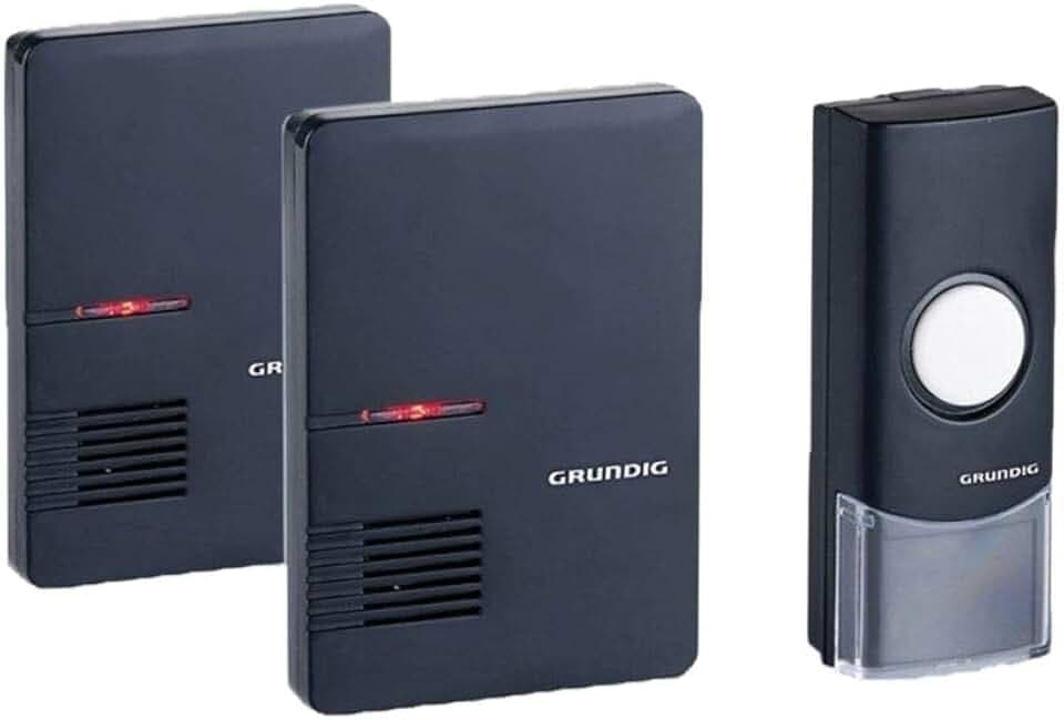 Grundig Funk-Turglocke - Funk-Türklingel-Set -1 Sender, 2 Empfänger - 2 Klingelnoptionen - Schwarz