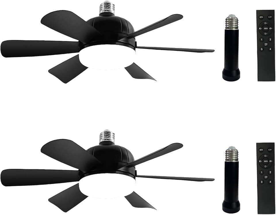 2Pack Socket Fan Light, LED Socket Ceiling Fans with Lights and Remote, 18 Inch Low Profile Screw in Ceiling Fan Light, Dimmable 3000-6500K Fan Light Bulb for Bedroom, Kitchen, Laundry Room, Garage