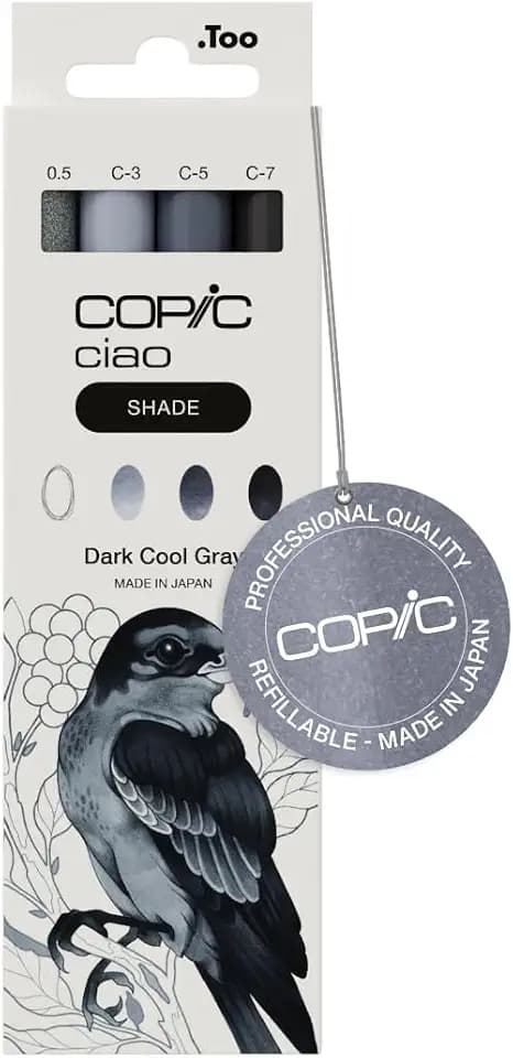 Copic Ciao Shade Set "Dark Cool Gray", 3 Twin Marker mit einer mittelbreiten und einer Brush-Spitze, inkl. Multiliner Cool Gray 0,5 mm