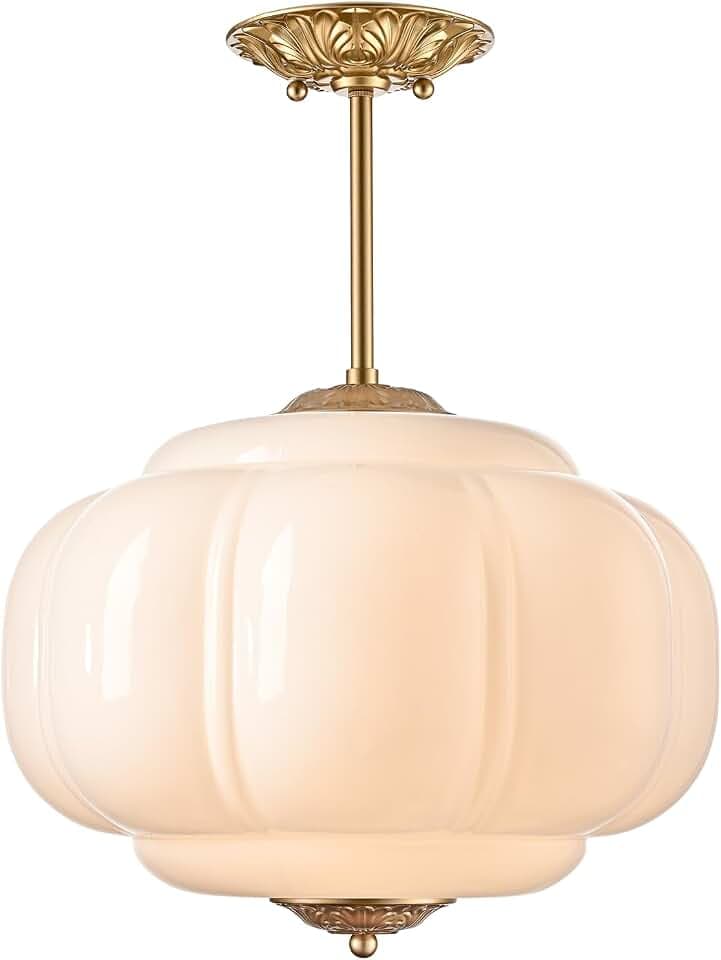 Vintage Milk Glass Ceiling Light, Antique White 15"