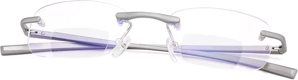 MIRYEA Rimless Clear Bifocal Reading Glasses Spring Hinge Blue Light Blocking Readers for Men and Women Eyewear Far Near