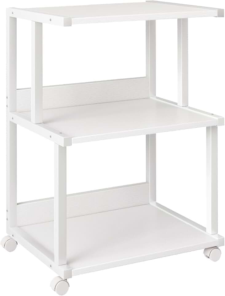 IBUYKE Druckerständer mit Regal, 3-stufiger Druckertisch mit Rädern, Drucker Wagen für Haus, Büro, Rolling Cart Stand für Heat Press, Mikrowelle und Mini-Kühlschrank TPS001W