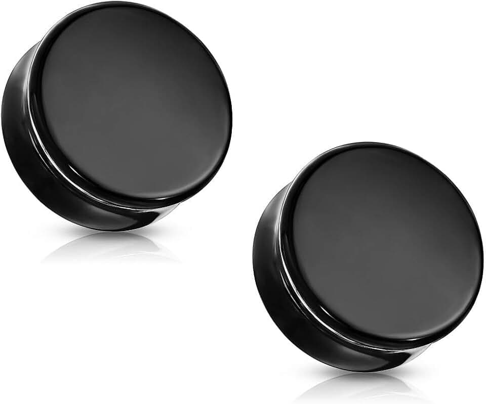 Pierced Owl Natural Black Obsidian Stone Double Flared Plug Gauges Pair