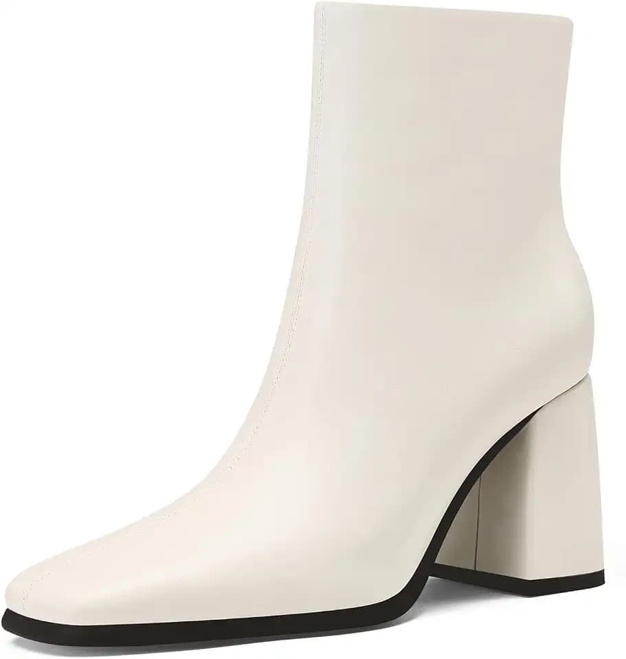 Women's Chunky Heel Ankle Booties Square Toe Short Boots