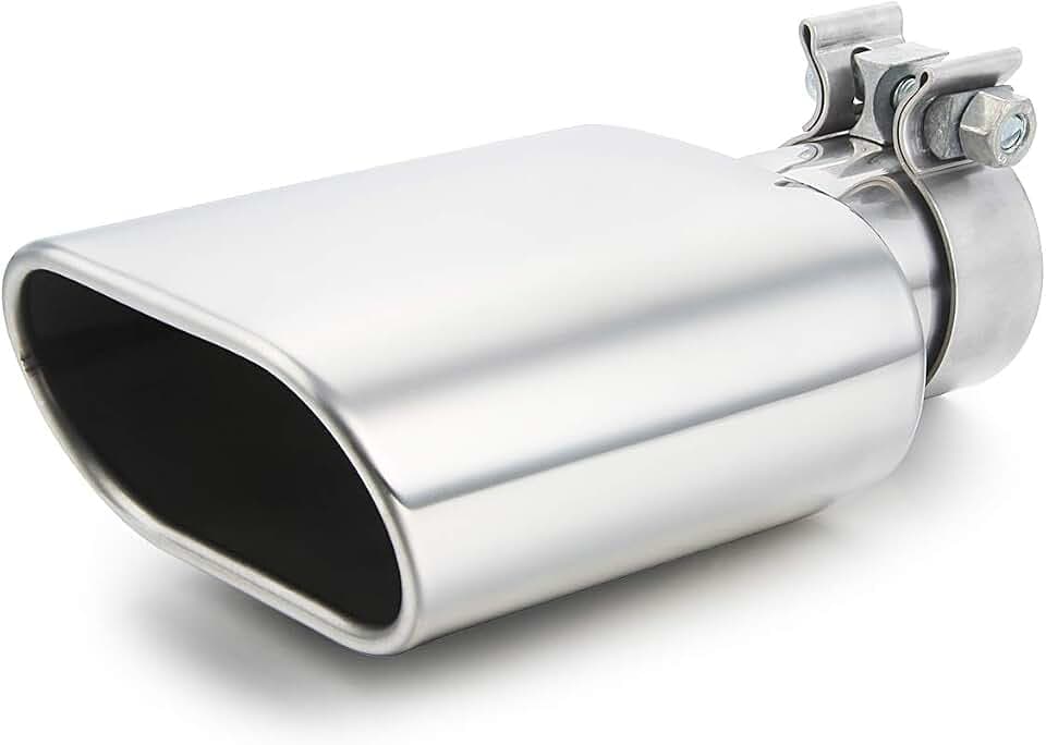 Rectangle Exhaust Tip 2.5" Inlet, A-KARCK Polished Square Exhaust Tailpipe Tip 3" x 5.5" Outlet 9.5" Long, Clamp on Design Easy Installation
