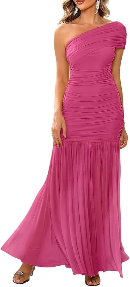 LAGSHIAN Womens Formal One Shoulder Sleeveless Evening Long Dress